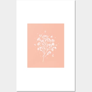 Small line art flowers peach Posters and Art